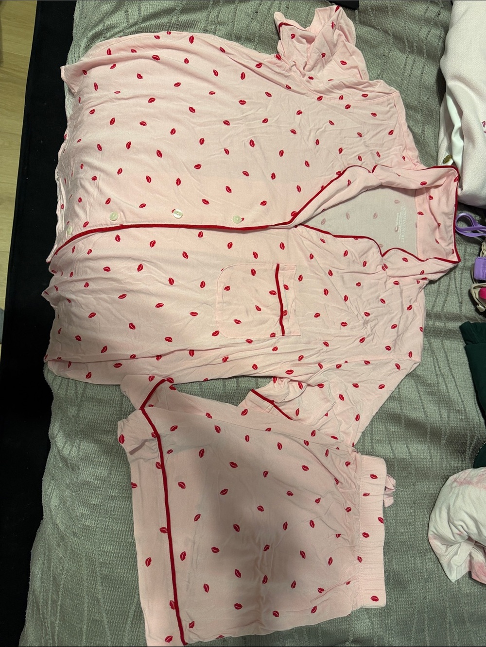 Victoria's Secret Pink Pajama Set with Red Lip Print